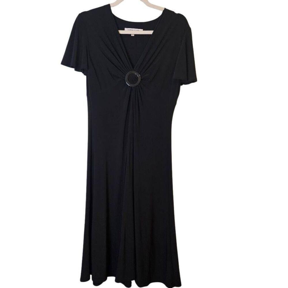 Evan-Picone black v neck midi dress. 8.